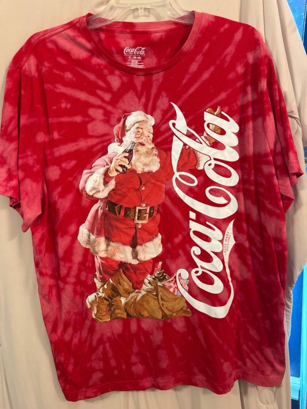 Vintage Vibe Red Tie-Dye Coca Cola T-Shirt XL Santa Christmas